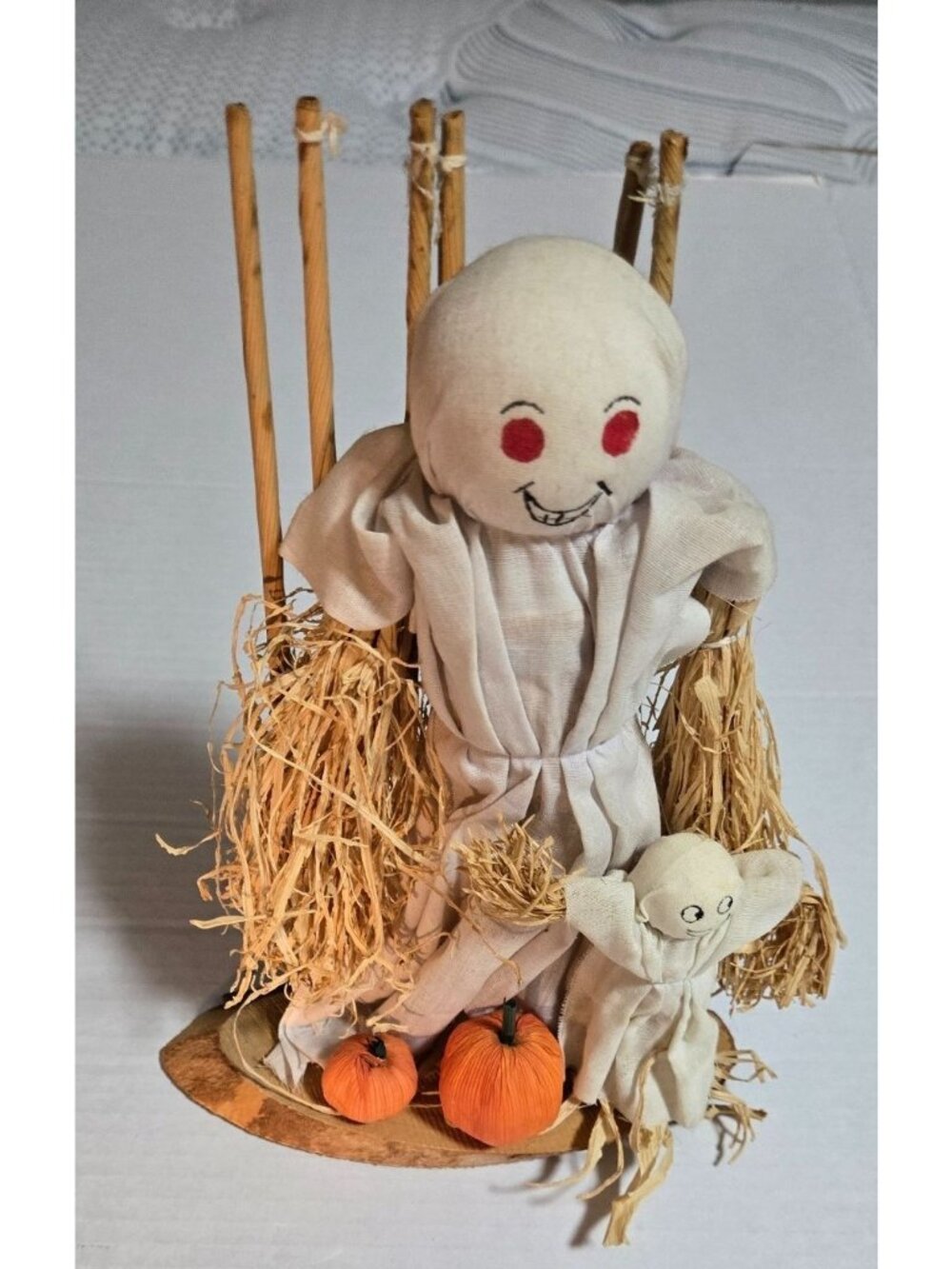 2 Halloween Decorative Standing Figures Scarecrow and Ghost Parent and Child